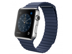 Apple Watch (42 mm) Paslanmaz Çelik Kasa ve Gece Mavisi Deri Loop