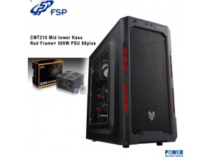 FSP CMT210 Mid Tower Kasa Red Frame + 500W PSU 80+