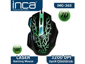 Inca IMG-365MS 3200DPI 7D Siyah Kablolu Laser Oyuncu + Pad